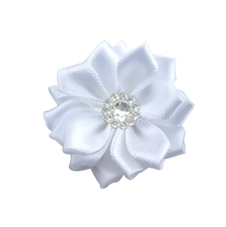 Saténový kvet biely s kamienkom 4,5cm