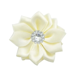 Saténový kvet krémový s kamienkom 4,5cm 