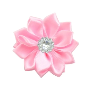 Saténový kvet svetloružový s kamienkom 4,5cm