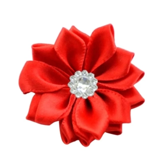 Saténový kvet červený s kamienkom 4,5cm