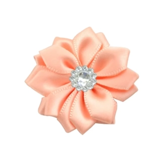 Saténový kvet broskyňový s kamienkom  4,5cm